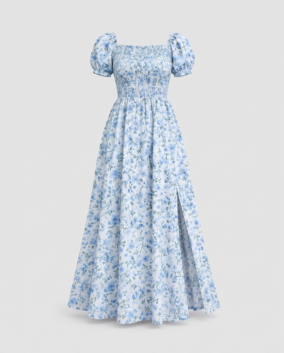 Floral off shoulder dress - Blue