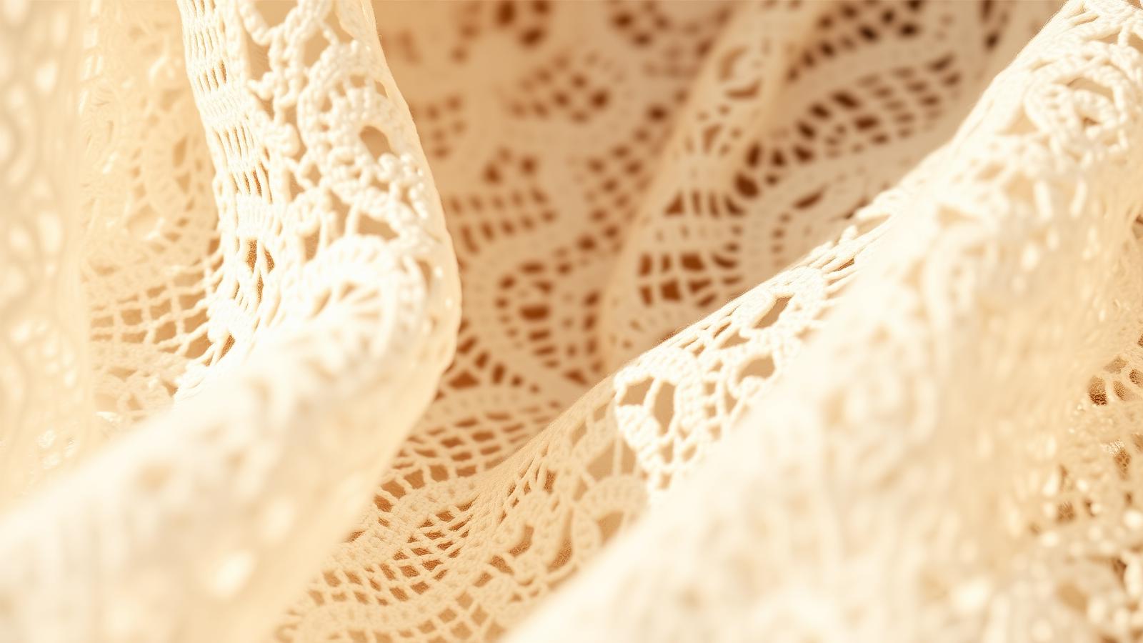 Close-up of ivory crochet knit texture
